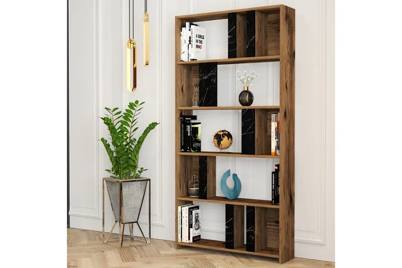 Timiza Bokhylla 90x20 cm 5 Hyllor - Mörkbrun/Svart - Förvaring - Hylla - Bokhylla