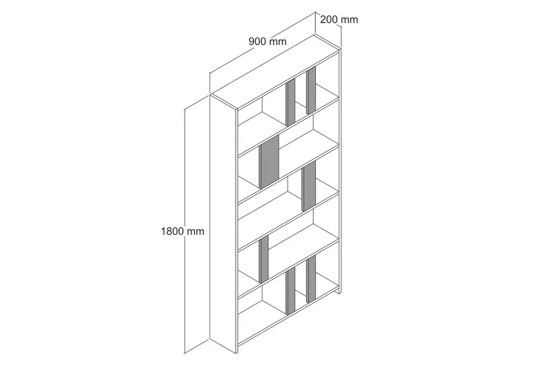 Timiza Bokhylla 90x20 cm 5 Hyllor - Mörkbrun/Svart - Förvaring - Hylla - Bokhylla