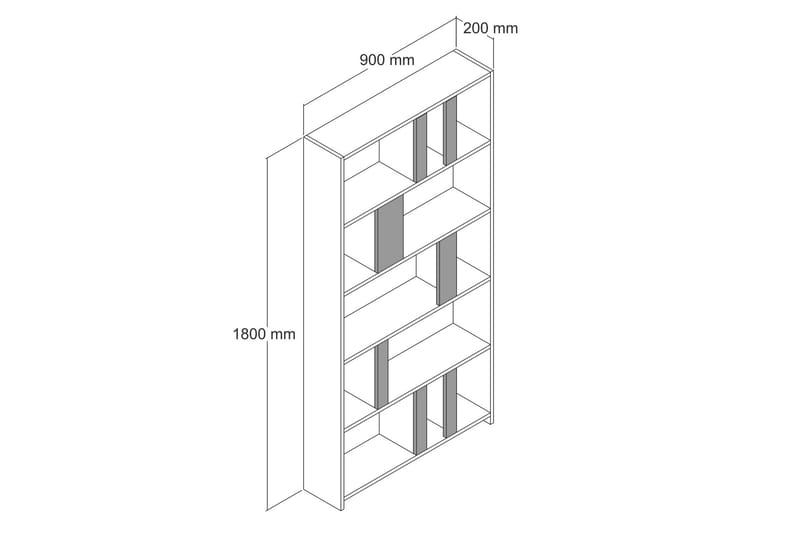 Timiza Bokhylla 90x20 cm 5 Hyllor - Mörkbrun/Svart - Förvaring - Hylla - Bokhylla