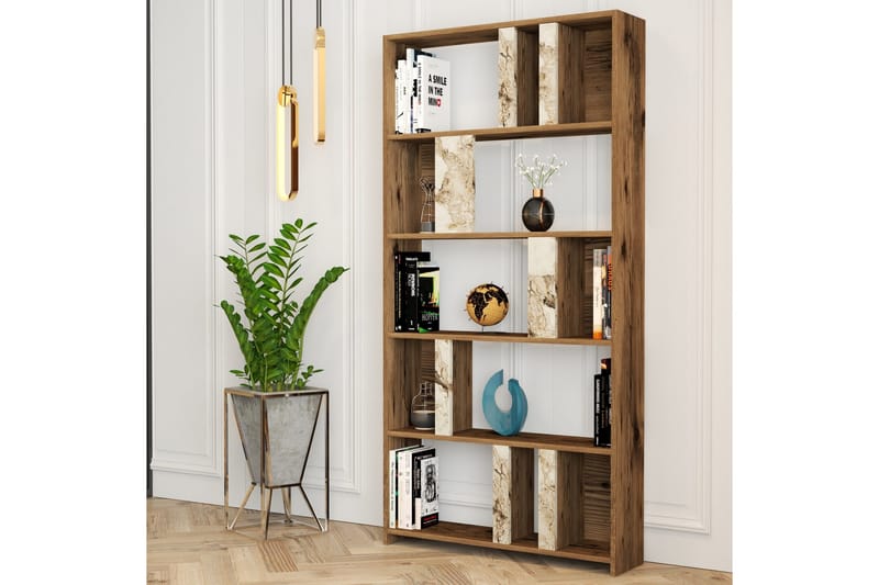 Timiza Bokhylla 90x20 cm 5 Hyllor - Mörkbrun/Vit - Förvaring - Hylla - Bokhylla