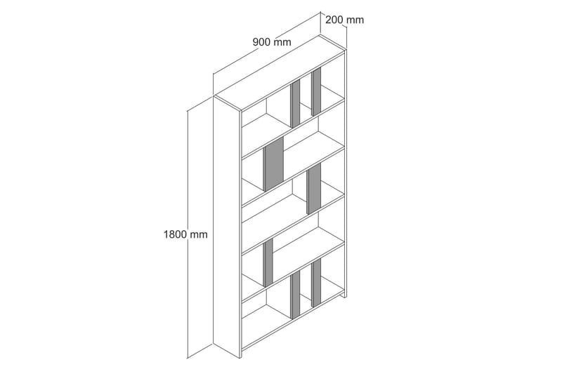 Timiza Bokhylla 90x20 cm 5 Hyllor - Vit/Antracit - Bokhylla