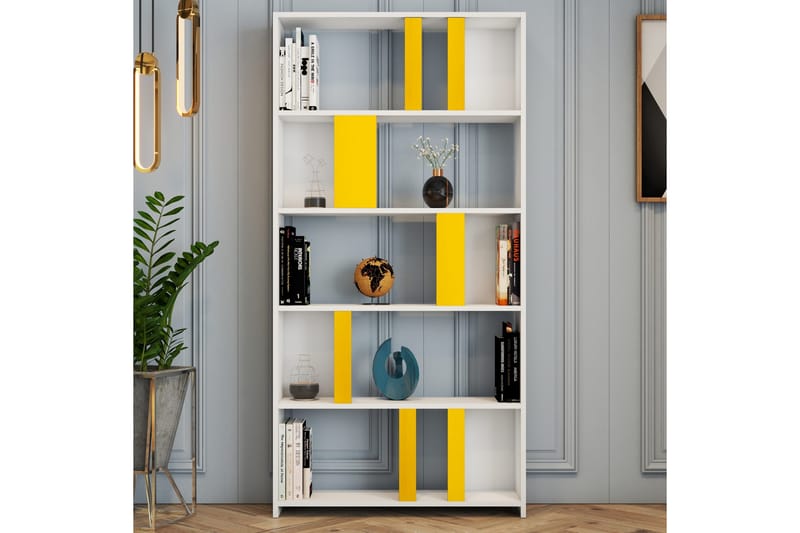 Timiza Bokhylla 90x20 cm 5 Hyllor - Vit/Gul - Förvaring - Hylla - Bokhylla