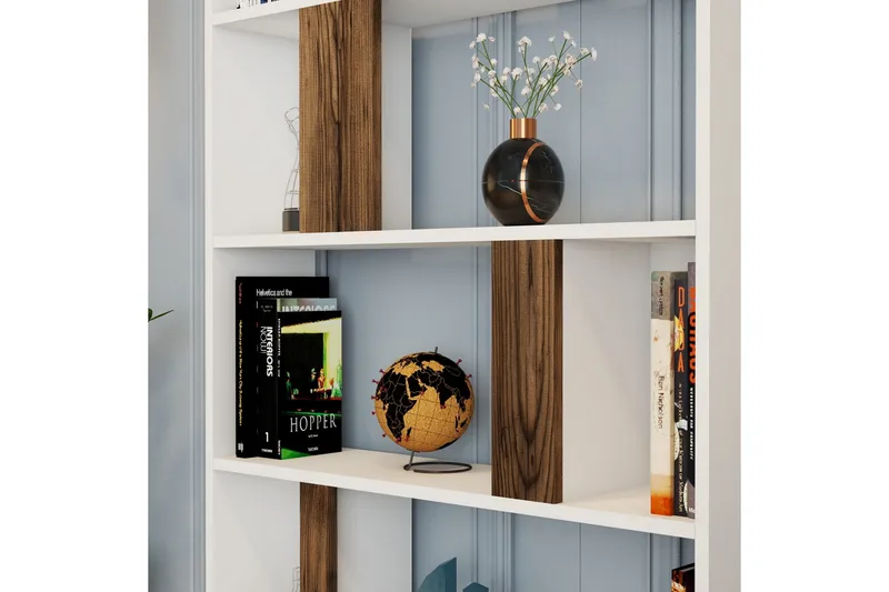 Timiza Bokhylla 90x20 cm 5 Hyllor - Vit/Mörkbrun - Förvaring - Hylla - Bokhylla