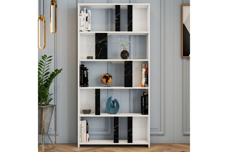 Timiza Bokhylla 90x20 cm 5 Hyllor - Vit/Svart - Förvaring - Hylla - Bokhylla