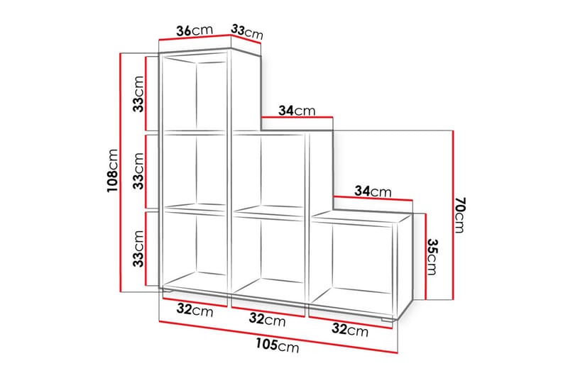 Trio Hylla 105x33x108 cm - Grå/Vit - Förvaring - Hylla - Bokhylla