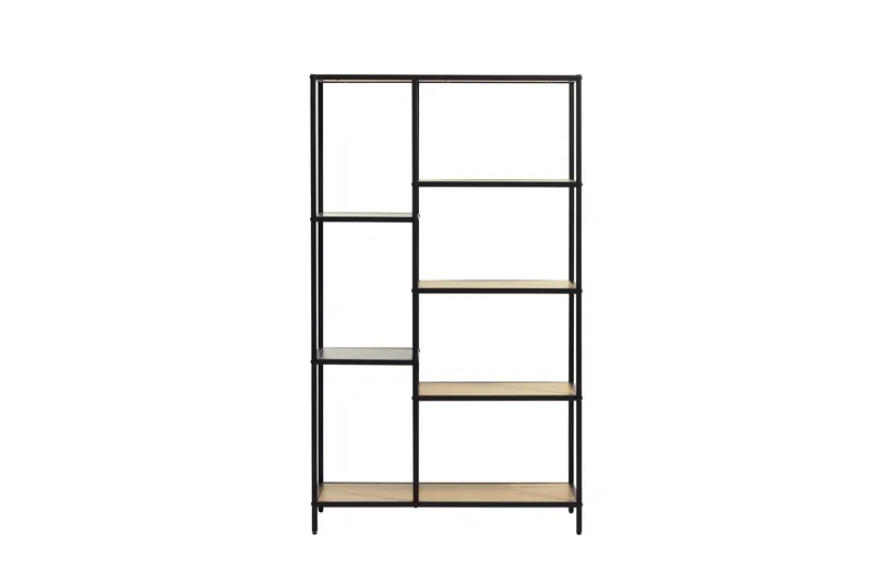 Cytis Industriell Bokhylla 80 cm i Metall med Träskiva, Svart