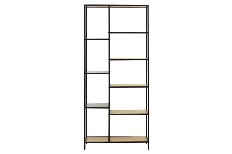 Cytis Industriell Bokhylla 80 cm i Metall med Träskiva, Svart