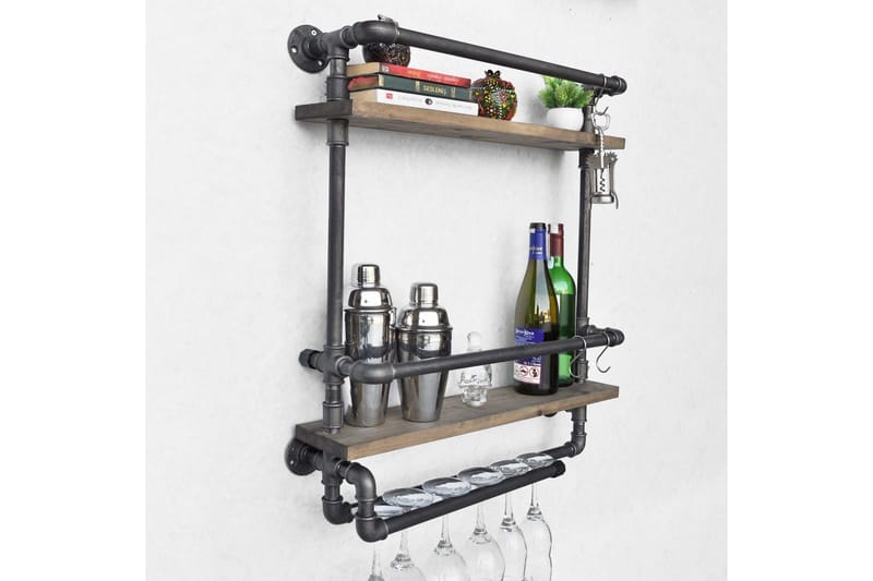 Evila Vägghylla Rör/Trä - Trä/Svart - Förvaring - Hylla - Vägghylla