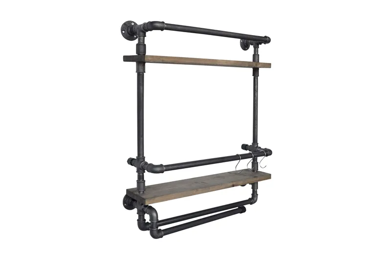 Evila Vägghylla Rör/Trä - Trä/Svart - Förvaring - Hylla - Vägghylla