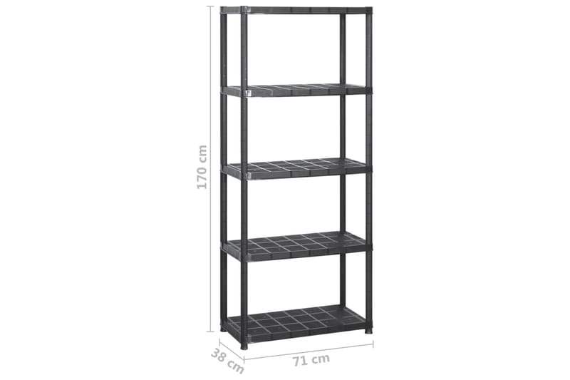 Förvaringshylla 5 hyllor svart 213x38x170 cm plast - Svart - Förvaring - Hylla - Vägghylla