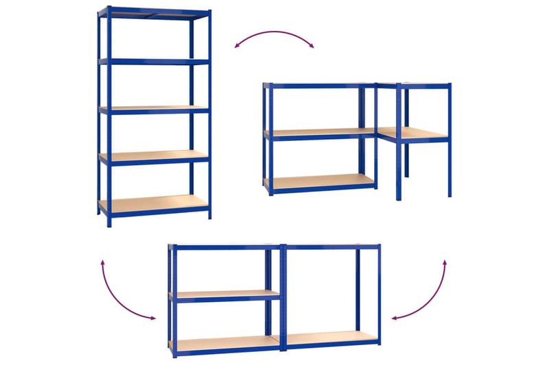 beBasic Förvaringshyllor 4 st blå stål & konstruerat trä 5 hyllplan - Blue - Lagerhylla