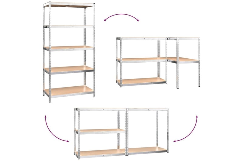 beBasic Förvaringshyllor 4 st silver stål & konstruerat trä 5 hyllplan - Silver - Lagerhylla