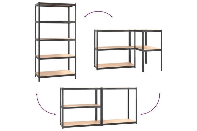 beBasic Förvaringshyllor 4st antracit stål & konstruerat trä 5 hyllplan - Anthracite - Lagerhylla