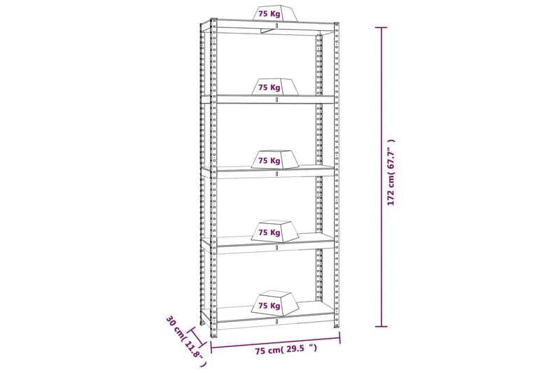 beBasic Förvaringshyllor 4st antracit stål & konstruerat trä 5 hyllplan - Anthracite - Lagerhylla