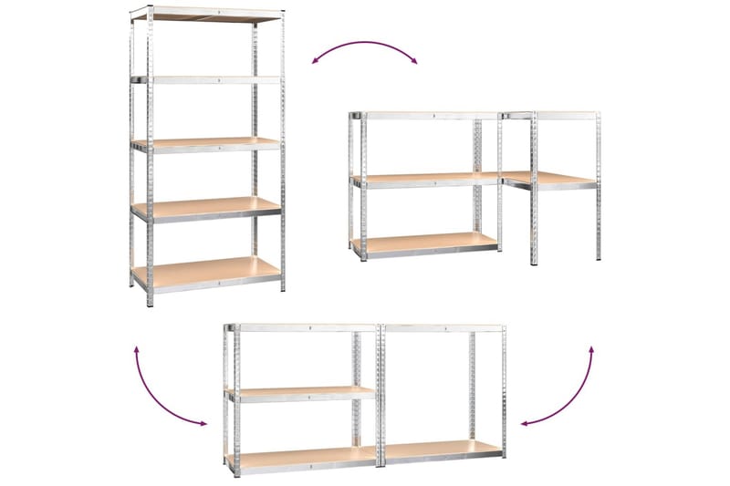beBasic Förvaringshyllor 5 st silver stål & konstruerat trä 5 hyllplan - Silver - Lagerhylla