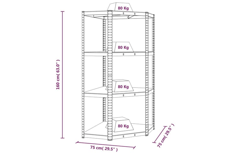 beBasic Hörnhylla silver stål och konstruerat trä 4 hyllplan - Silver - Lagerhylla