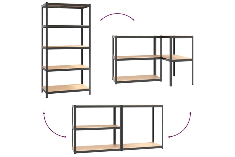 beBasic Slitstarka hyllor 3 st grå stål & konstruerat trä 5 hyllplan - Grey - Lagerhylla