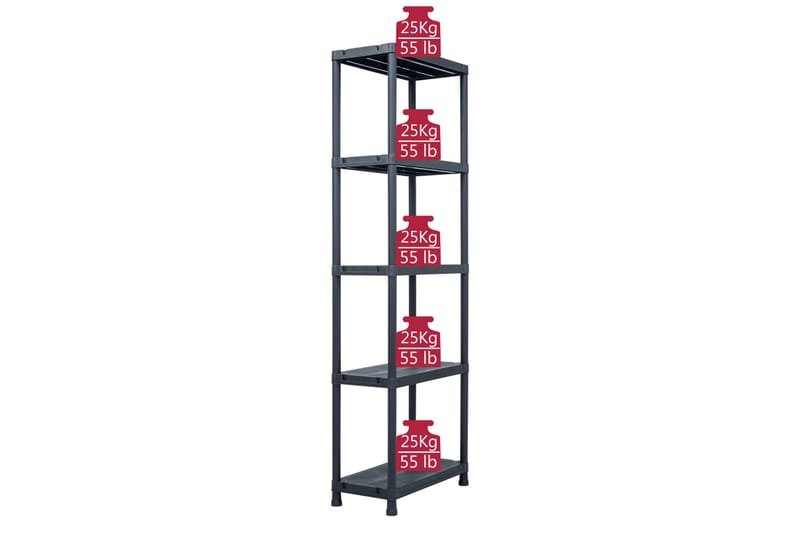 Förvaringshyllor 5 st svart 125 kg 60x30x180 cm plast - Svart - Förvaring - Hylla - Förvaringshylla - Lagerhylla