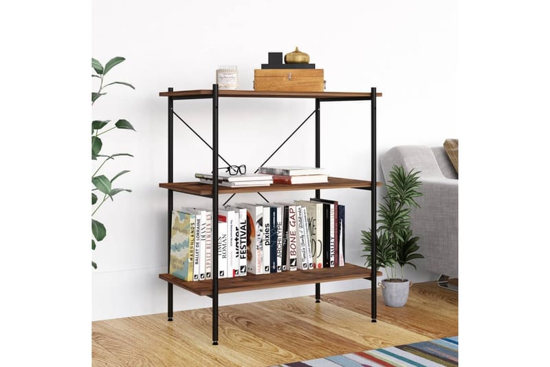 Hyllenhet med 3 hyllplan svart och mörkt trä 80x40x92 cm - Svart - Förvaring - Hylla - Förvaringshylla - Lagerhylla