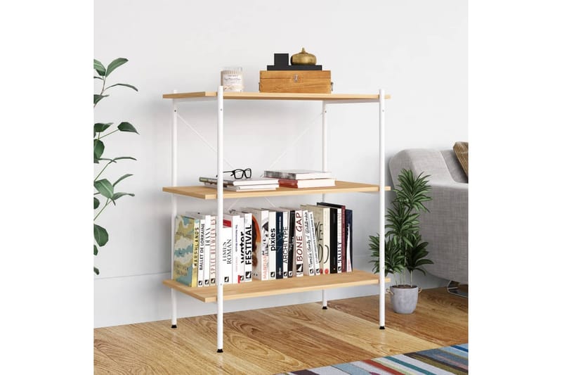 Hyllenhet med 3 hyllplan vit och ek 80x40x92 cm - Vit - Förvaring - Hylla - Förvaringshylla - Lagerhylla