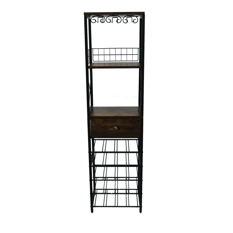 Svart vinställ i metall | 40x30x148 cm | Barskåp - Förvaring - Hylla - Förvaringshylla - Vinställ & vinhylla