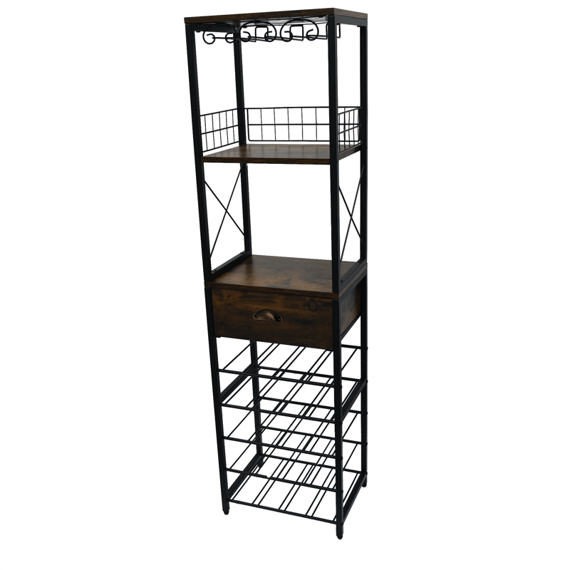 Svart vinställ i metall | 40x30x148 cm | Barskåp - Förvaring - Hylla - Förvaringshylla - Vinställ & vinhylla