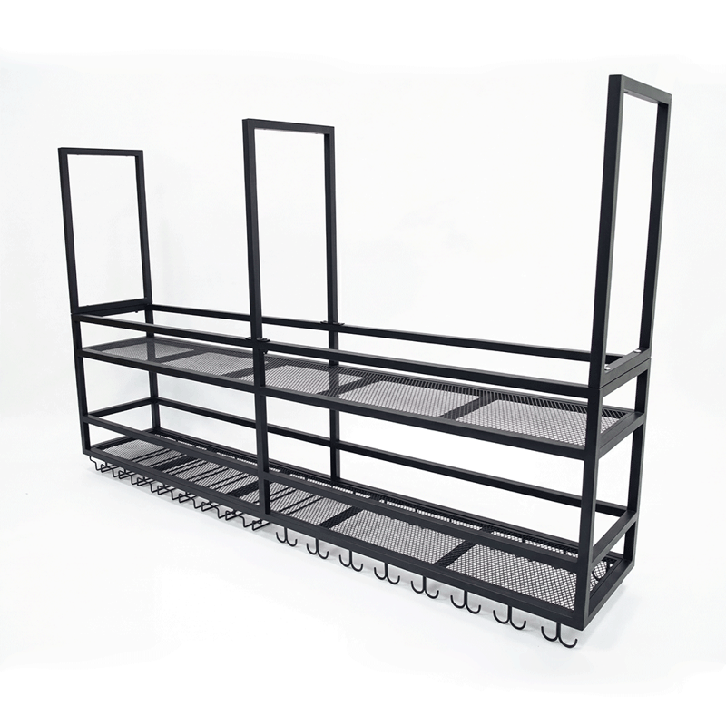 Takhängd vinhylla för köksö | Vin & glashållare | 160×30 cm | Svart - Förvaring - Hylla - Förvaringshylla - Vinställ & vinhylla