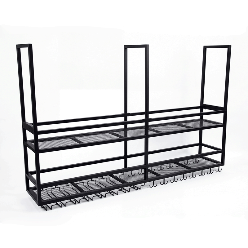 Takhängd vinhylla för köksö | Vin & glashållare | 160×30 cm | Svart - Förvaring - Hylla - Förvaringshylla - Vinställ & vinhylla