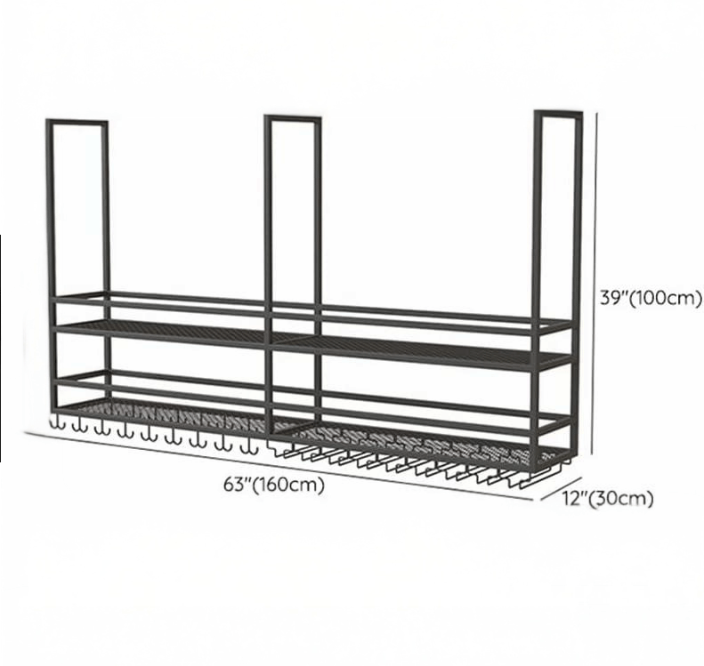 Takhängd vinhylla för köksö | Vin & glashållare | 160×30 cm | Svart, undefined