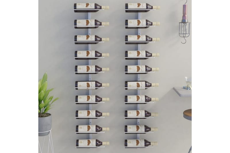Väggmonterat vinställ för 10 flaskor 2 st vit metall - Vit - Vinställ & vinhylla