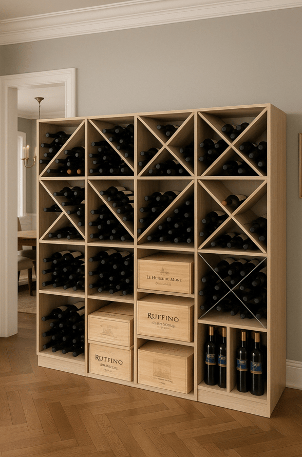 Vinställ för 79 vinflaskor i naturlig furu | 120x60 cm | Arvino - Förvaring - Hylla - Förvaringshylla - Vinställ & vinhylla