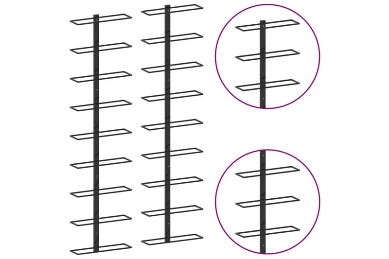 Väggmonterade vinställ för 18 flaskor 2 st svart järn - Svart - Vinställ & vinhylla