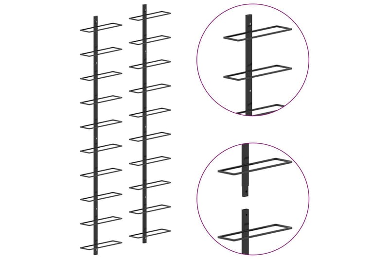 Väggmonterat vinställ för 20 flaskor 2 st svart metall - Svart - Förvaring - Hylla - Förvaringshylla - Vinställ & vinhylla