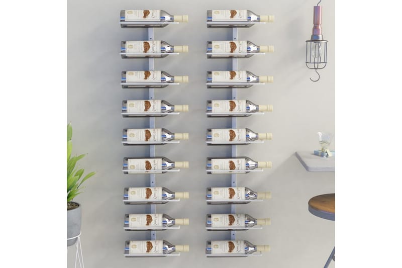 Väggmonterat vinställ för 9 flaskor 2 st vit järn - Vit - Vinställ & vinhylla