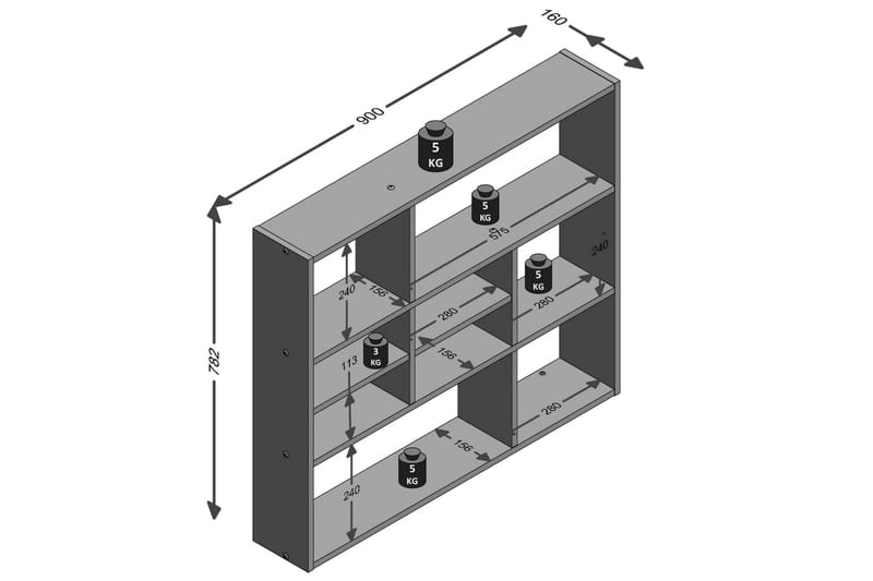 FMD Väggmonterad hylla med 9 utrymmen ek - Brun - Vägghylla