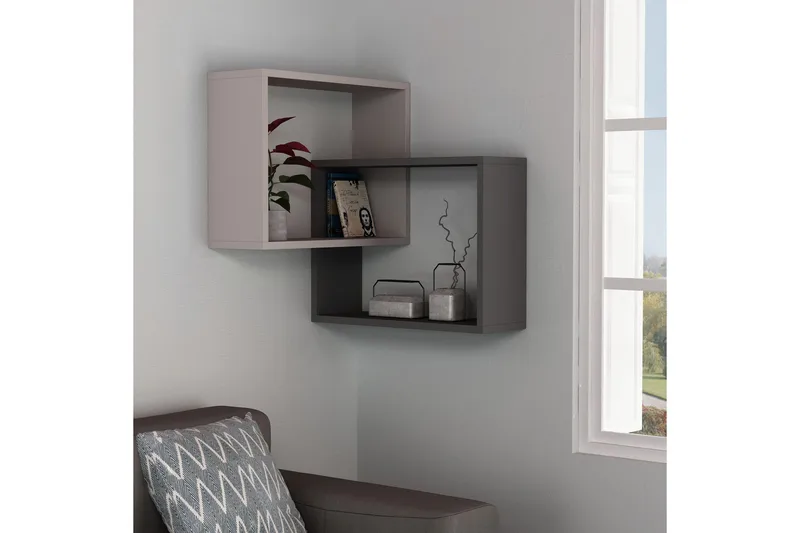 Homitis Vägghylla - Trä/Mörkgrå - Förvaring - Hylla - Hörnhylla