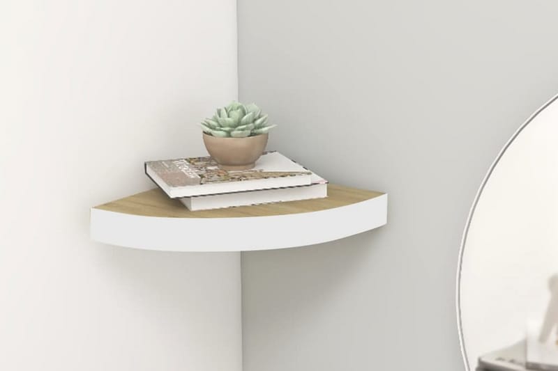 Svävande hörnhylla ek och vit 25x25x3,8 cm MDF - Brun - Förvaring - Hylla - Hörnhylla