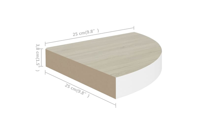 Svävande hörnhylla ek och vit 25x25x3,8 cm MDF - Brun - Kökshylla - Hörnhylla