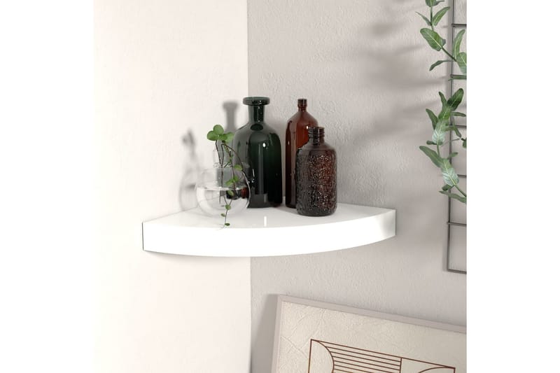 Svävande hörnhylla vit högglans 25x25x3,8 cm MDF - Vit - Förvaring - Hylla - Hörnhylla