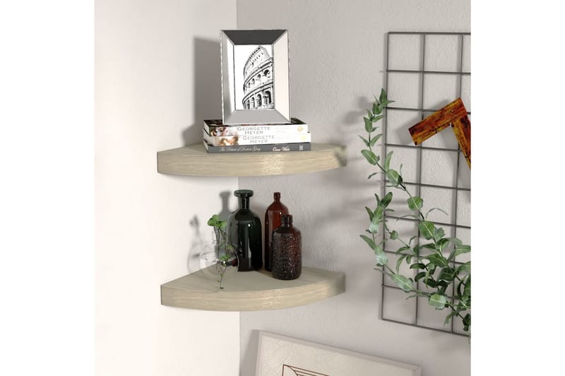 Svävande hörnhyllor 2 st ek 25x25x3,8 cm MDF - Brun - Förvaring - Hylla - Hörnhylla