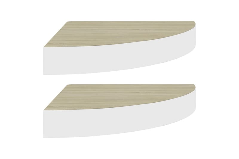 Svävande hörnhyllor 2 st ek och vit 35x35x3,8 cm MDF - Brun - Förvaring - Hylla - Hörnhylla