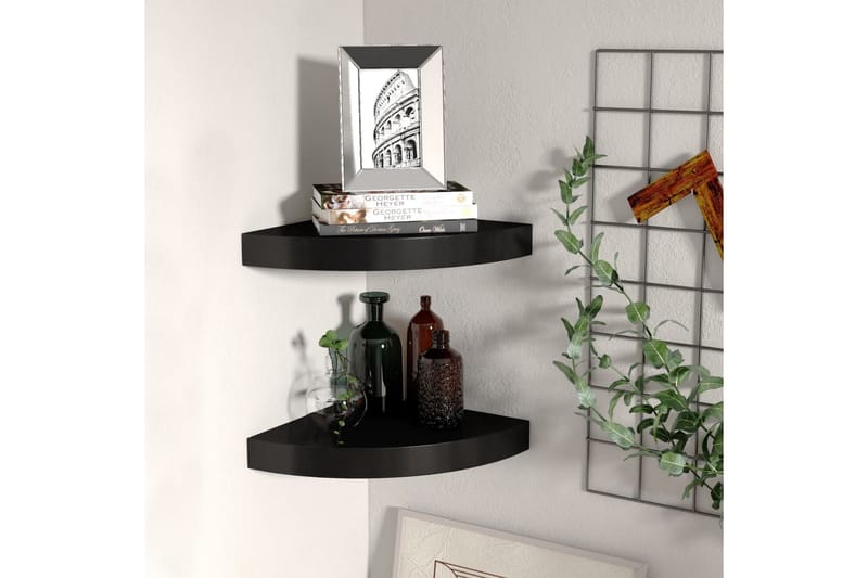 Svävande hörnhyllor 2 st svart 25x25x3,8 cm MDF - Svart - Förvaring - Hylla - Hörnhylla