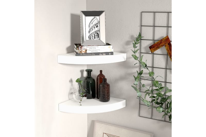 Svävande hörnhyllor 2 st vit 25x25x3,8 cm MDF - Vit - Förvaring - Hylla - Hörnhylla