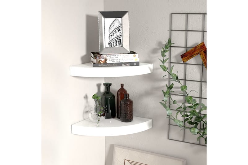 Svävande hörnhyllor 2 st vit högglans 25x25x3,8 cm MDF - Vit - Förvaring - Hylla - Hörnhylla