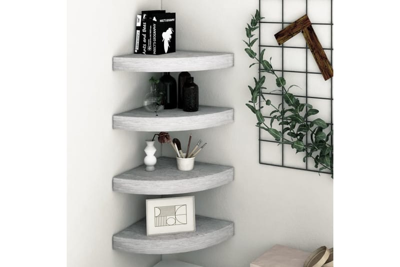 Svävande hörnhyllor 4 st betonggrå 25x25x3,8 cm MDF - Grå - Förvaring - Hylla - Hörnhylla