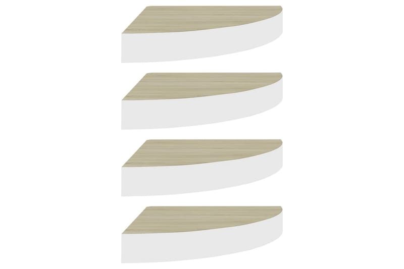 Svävande hörnhyllor 4 st ek och vit 25x25x3,8 cm MDF - Brun - Kökshylla - Hörnhylla