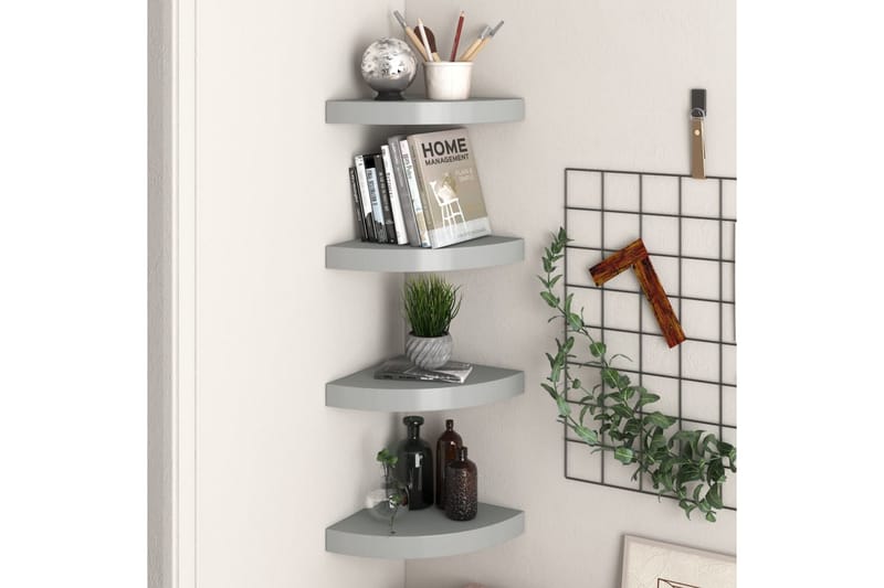 Svävande hörnhyllor 4 st grå 25x25x3,8 cm MDF - Grå - Förvaring - Hylla - Hörnhylla