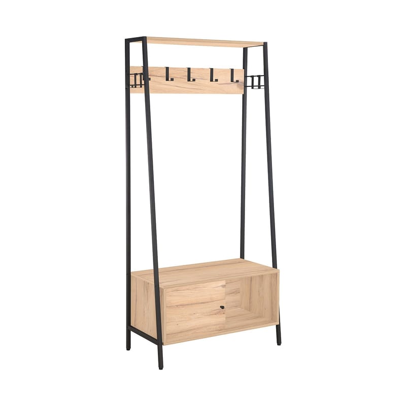 Hallhylla Hannes 84x40x180 cm rustik melamin med låda, rustik melamin