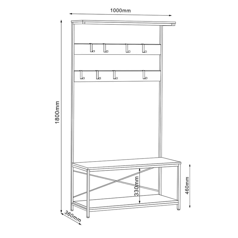 Hallhylla Hedvig 100x36x180 cm - ask/svart - Förvaring - Hylla - Hatthylla