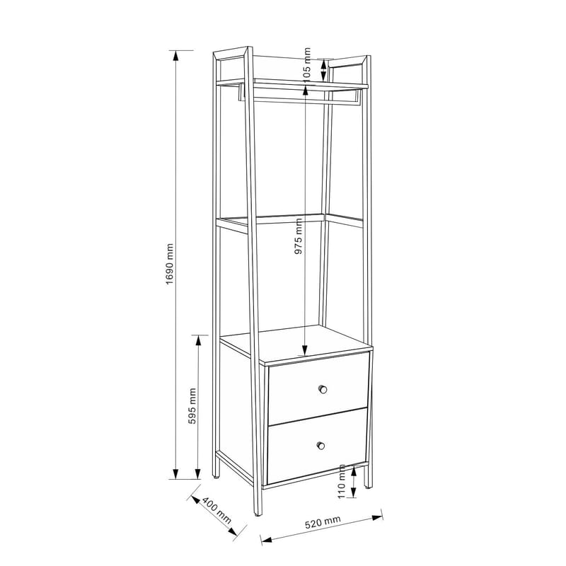 Hallhylla Lavinia 52x40x169 cm ask/svart med 2 lådor - ask/svart - Förvaring - Hylla - Hyllplan & hyllkonsol